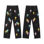 Chrome Hearts Jeans Ash Genuine Leather Even Stitching Embroidery Patch