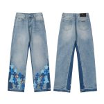 Chrome Hearts Jeans Ash Genuine Leather Even Stitching Patch