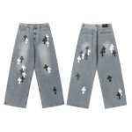 Chrome Hearts Jeans Ash Genuine Leather Even Stitching Patch