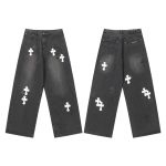 Chrome Hearts Jeans Ash Genuine Leather Even Stitching Patch