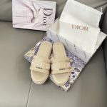 Dior Slippers Red Silk Genuine Leather Spring Summer Early Embroidery