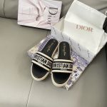 Dior Slippers Red Silk Genuine Leather Spring Summer Early Embroidery