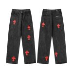 Chrome Hearts Jeans Red Genuine Leather Even Stitching Patch