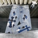 Chrome Hearts Jeans Red Genuine Leather Woven Fabric Denim Patch