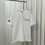 Prada Short-Sleeved T-Shirt Red Cotton Pure Leather Patch