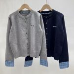Miu Miu Plaid Long-Sleeved Cardigan