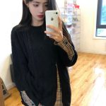 Burberry Sweater Ash Cotton Pure Rabbit Fur Patch Plaid Patchwork