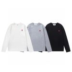 Ami Long-Sleeved Shirts Red Cotton Pure Down Street Style Embroidery