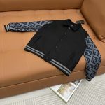 Fendi Jacket Red Wool Jacquard Understated Embroidery