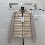 Moncler Long-Sleeved Down Jacket Pink Goose Knitted Fabric Slim Fit Patch