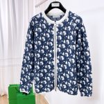 Dior Long-Sleeved Shirt Blue Cotton Wool Jacquard Embroidery