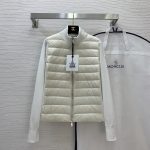 Moncler Long-Sleeved Down Jacket Pink Goose Knitted Fabric Slim Fit Patch