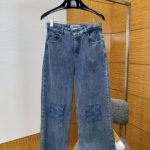 Loewe Pants Red Twill Denim High-End Quality Sophistication Embroidery 3D