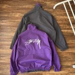 Stussy Coat Red Spring Embroidery Color Blocking Zippered Pocket