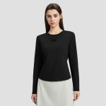 Descente Long-Sleeved Black Cotton Nylon Fabric Quick-Drying