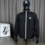 Prada Coat Black Nylon Fabric Relaxed Fit Easy To Match Spring Autumn