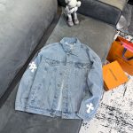 Chrome Hearts Outerwear Red Microfiber Sheepskin Leather Denim Embroidery