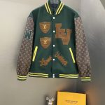Louis Vuitton Baseball Uniform Red Cotton Silk Wool Spandex Fleece Embroidery Color Blocking