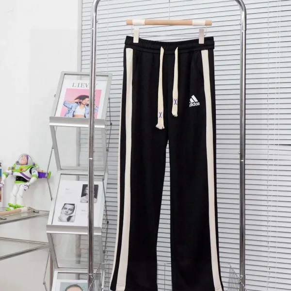 Adidas Straight Leg Pants Black Cotton Pure Spring Patch