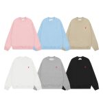 Ami Long-Sleeved Shirts Red Cotton Pure Down Street Style Drop Shoulder Cut Embroidery