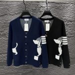 Thom Browne Cardigan Blue Wool Modal Jacquard