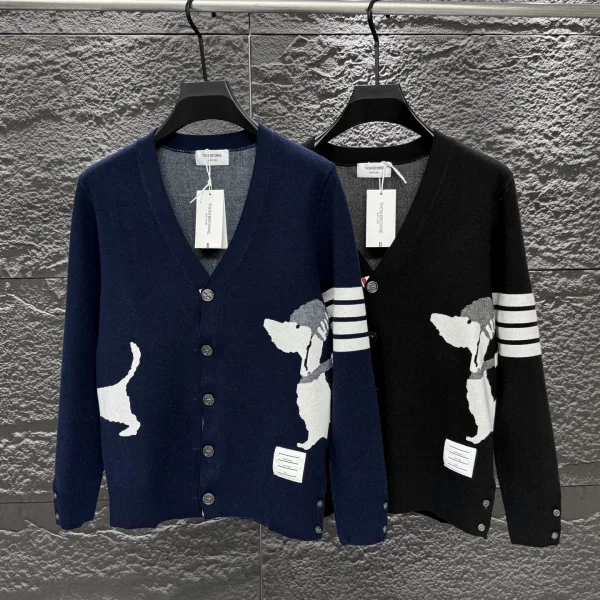 Thom Browne Cardigan Red Wool Modal Jacquard