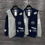 Thom Browne Cardigan Red Wool Modal Jacquard