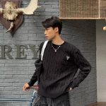 Prada Sweater Black Cable Knit Simple And Elegant Spring Autumn Winter Patch