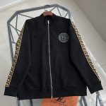 Fendi Coat Black Cotton Pure Autumn Winter Embroidery