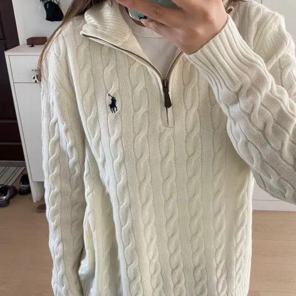 Ralph Lauren Sweater Red Cotton Pure Cable Knit Embroidery