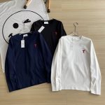 Ami Long-Sleeved T-Shirt Red Cotton Mercerized Simple Design Spring Autumn Winter