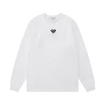 Prada Long-Sleeved T-Shirt White Cotton Pure Ribbed Fabric