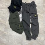 Stone Island Work Pants Green Cotton Pure Fleece