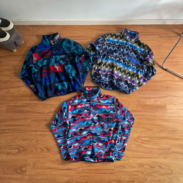 Patagonia Jacket Red Wool Lambswool Nylon Spandex Fleece Fabric Retro Patchwork Ethnic Style Autumn Patch