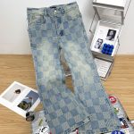Louis Vuitton Jeans Red Cotton Twill Jacquard Denim Relaxed Fit Spring Early Contrasting Stitching