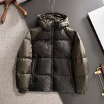 Louis Vuitton Down Jacket Red Goose Duck Nylon Jacquard Premium Quality Zippered Pocket