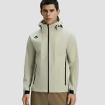 Descente Coat Black Fleece Woven Fabric Clean Lines Daily Commute Autumn Winter Patch