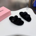 Miu Slippers Red Sheepskin Rubber Autumn Winter