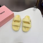 Miu Slippers Red Sheepskin Rubber Autumn Winter
