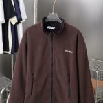 Miu Coat Red Cotton Polyester Acrylic Fleece Fabric Spring Embroidery Side Pockets