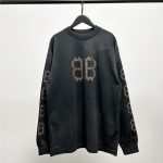 Balenciaga Long-Sleeved T-Shirt Red Cotton Pure Autumn Neckline Stitching