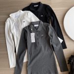 Lacoste Long-Sleeved Shirts Red Cotton Ribbed Lace Simple And Versatile Sophistication Autumn Slim Fit Embroidery