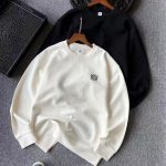 Loewe Sweatshirt Black Cotton Silk Milk Honeycomb Weave Simple Design White