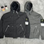 Stone Island Coat Red Polyester Exquisite Workmanship Street Style Autumn