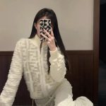 Fendi Coats Red Wool Blend Down Mink Fur Jacquard Creamy White Winter