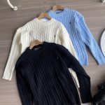 Ralph Lauren Long-Sleeved Shirts Red Cotton Pure Jacquard Cable Knit Pattern Embroidery