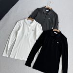 Lacoste Long-Sleeved Shirts Red Cotton Ribbed Lace Simple And Versatile Sophistication Autumn Slim Fit Embroidery
