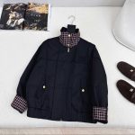 Miu Coat Black Embroidery Patch Plaid Patchwork