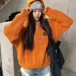 Miu Coat Red Cable Knit Patch