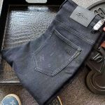 Kiton Pants Red Cotton Long-Staple Embossed Leather Denim Stretch